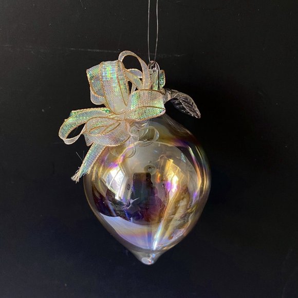 Iridescent Blown  Glass  Reverse Raindrop Ornament, Christmas Holiday - Picture 1 of 7
